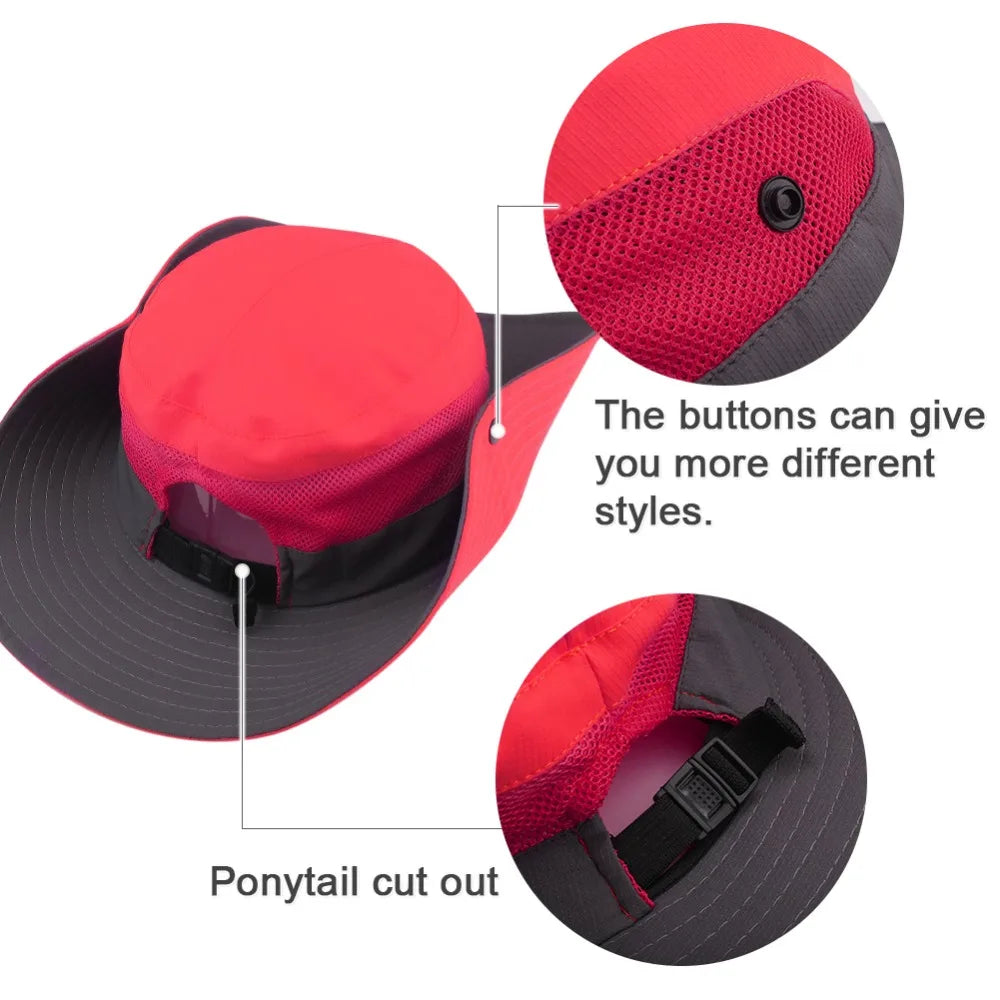 Safari Sun Hats for Women Summer Hat Wide Brim UV UPF Protection Ponytail Outdoor Fishing Hiking Hat for Female