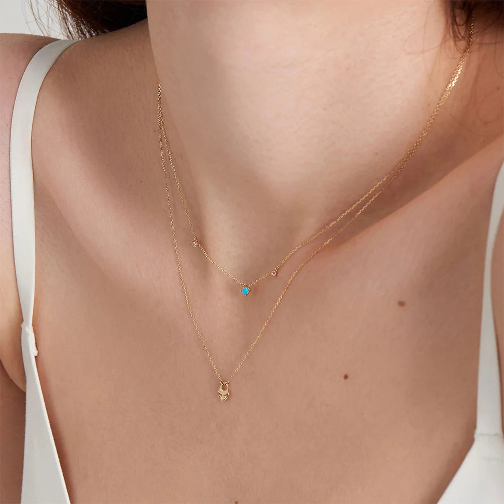 CANNER Stacked Diamond Collarbone Necklace For Women Wedding Engagement Necklace Turquoise Pendant S925 Sterling Silver Jewerly