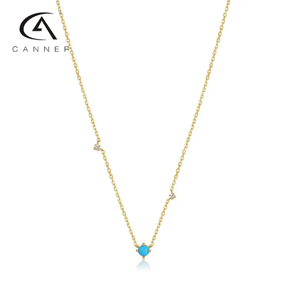 CANNER Stacked Diamond Collarbone Necklace For Women Wedding Engagement Necklace Turquoise Pendant S925 Sterling Silver Jewerly