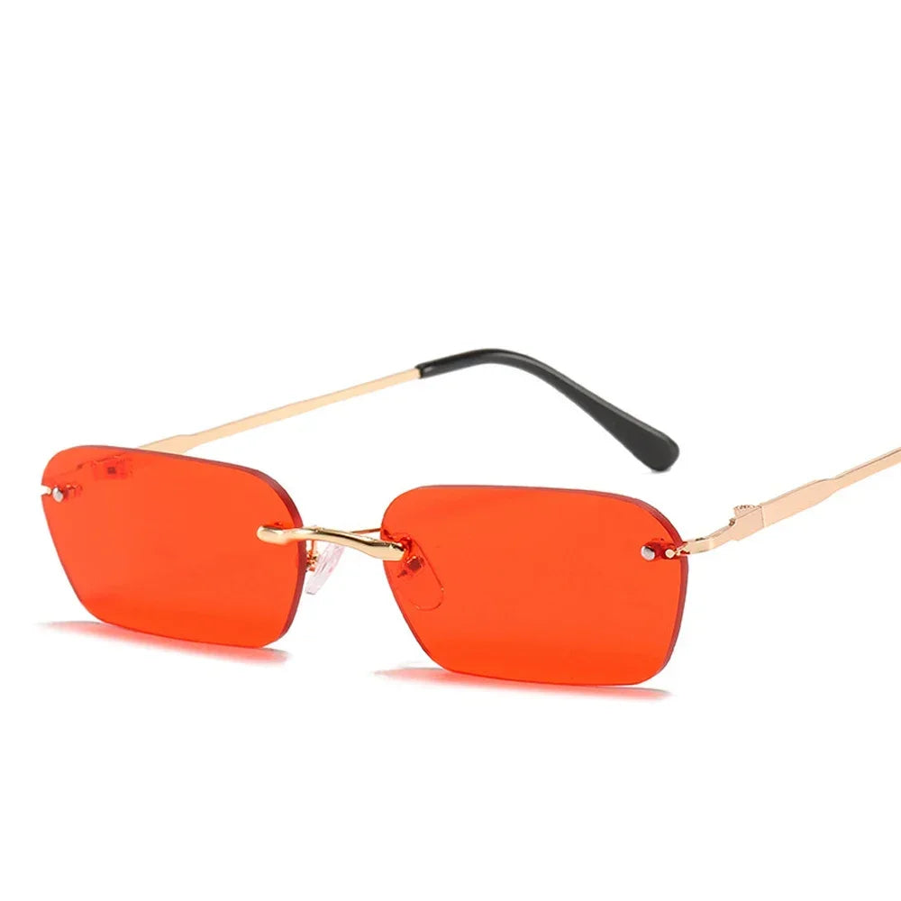 MUSELIFE Rimless Rectangle Sunglasses Women UV400 Driving Sun Glasses Men Clear Color Summer Accessories Square Small Size