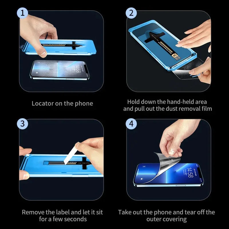 FOR iPhone 15 14 13 12 11 XR XS Pro Max PLUS Screen Protector Toughened Glass Phone With Install Kit Remove Explosion magicjohn