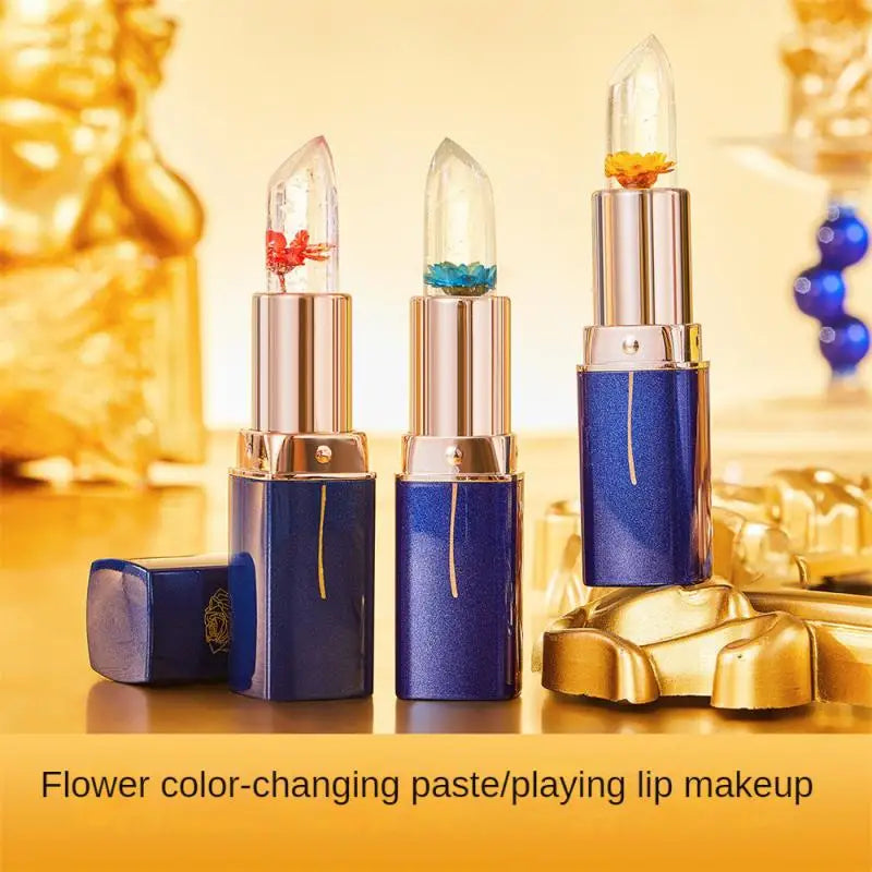 Crystal Lipgloss Non-stick Cup Color Change Lipstick 3 Color Maquillaje Flower Lipstick Moisturizing Lip Gloss Lipstick Gift