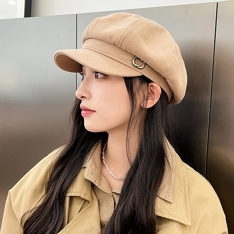 New Fashion Ladies Autumn Winter Warm Octagonal Cap Woolen Beret Hat For Women Vintage Artist Painter Solid Color Newsboy Berets