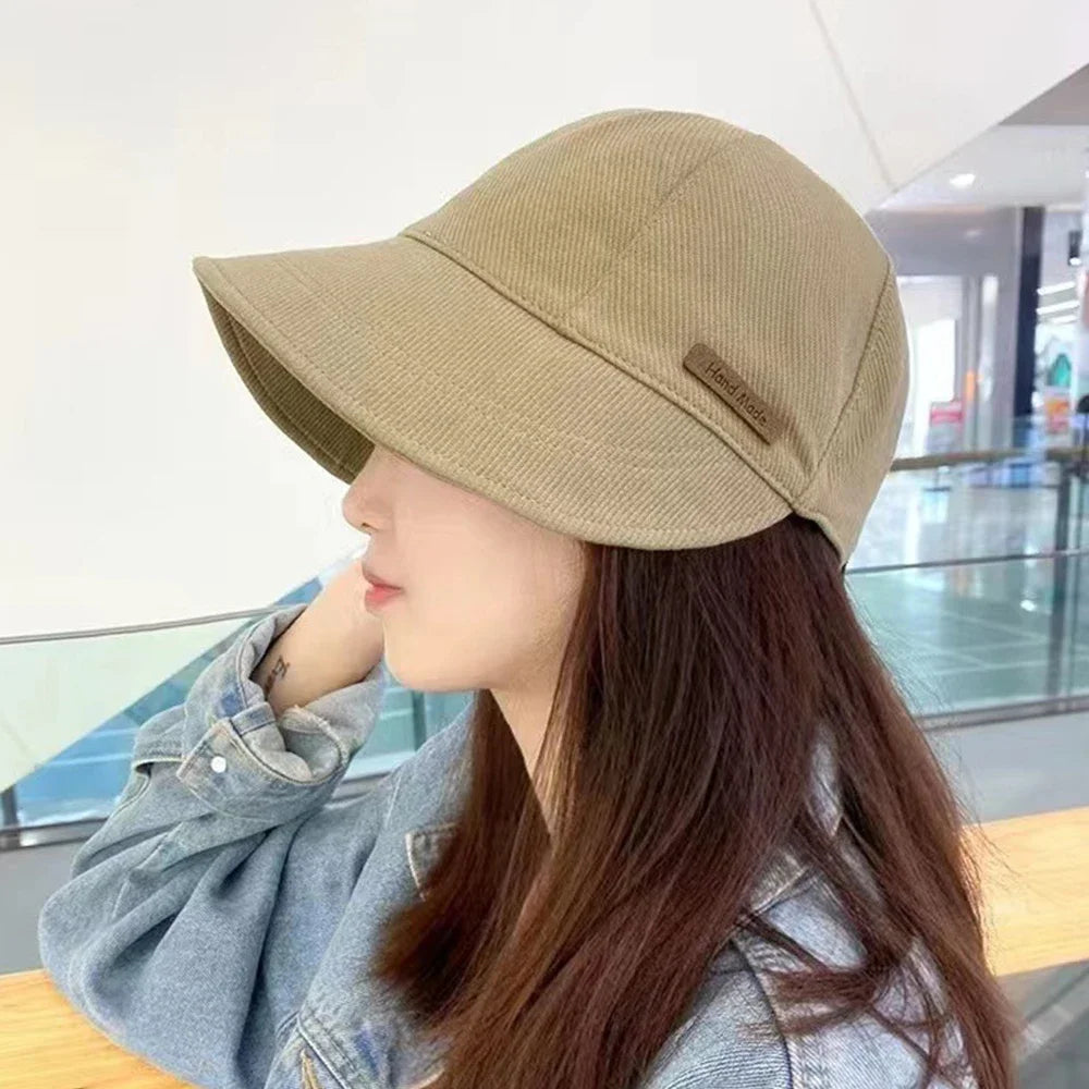 Solid Color Soft Cotton Women Girl Bucket Hat Spring Summer Adjustable Outdoor Beach Sun Hats Foldable Panama Caps Ponytail Cap
