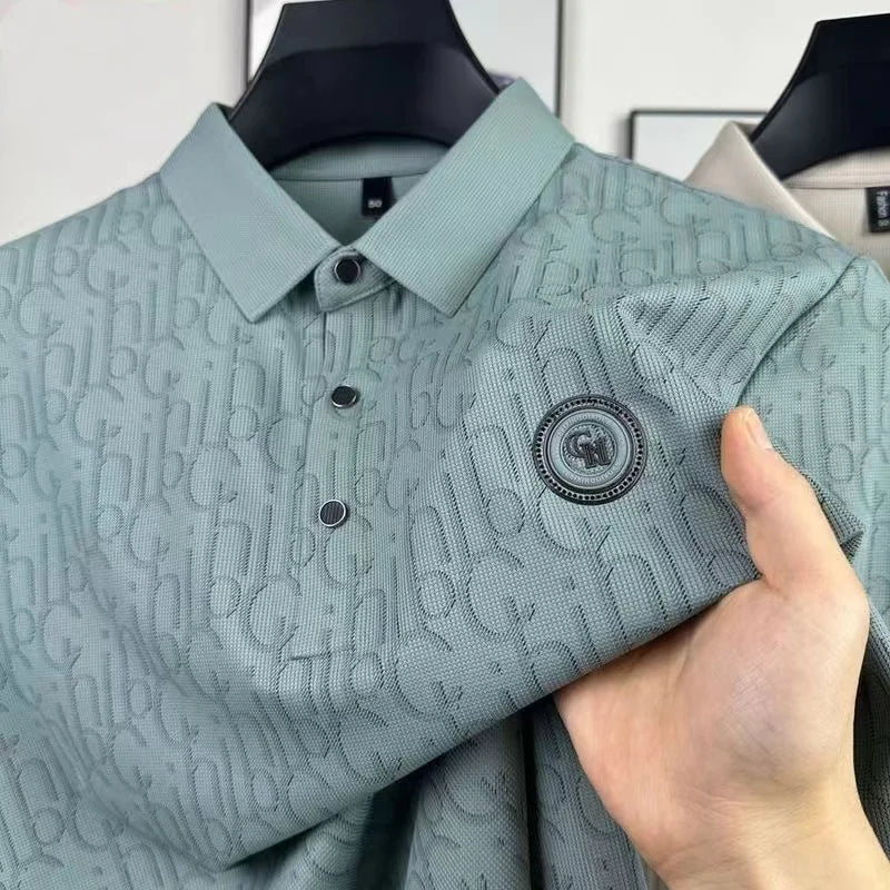 2024 Summer New Men's Printed Ice Silk Short sleeved Business Polo Shirt Luxury Brand Casual Traceless Soft T-Shirt Men's Wear