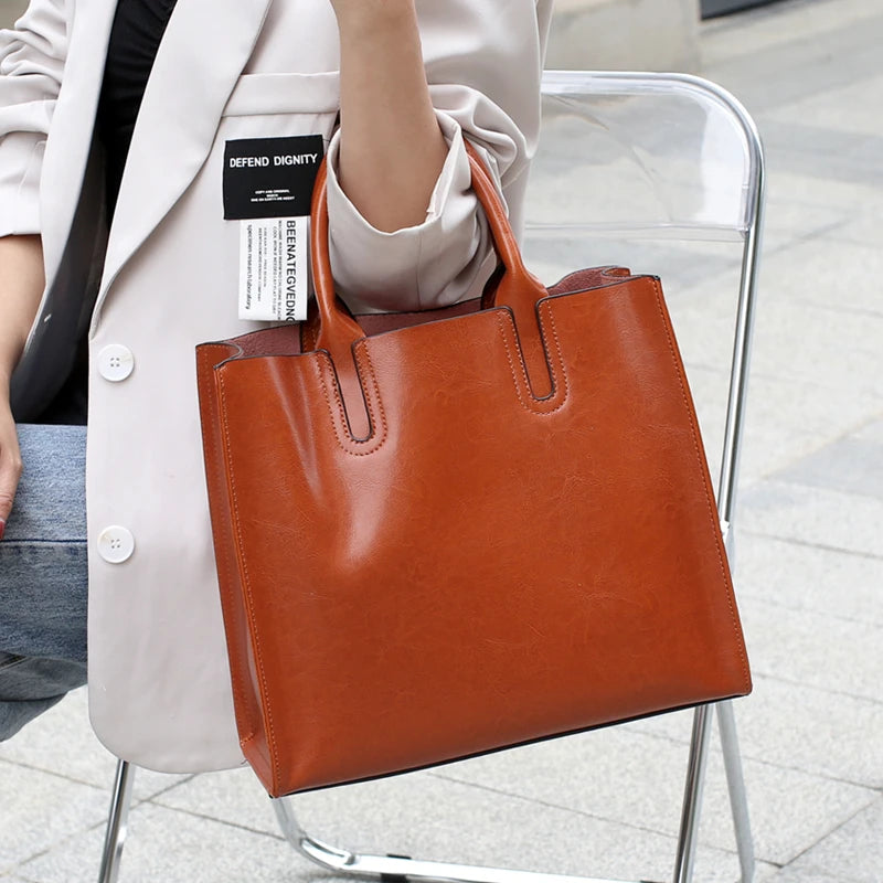 Burminsa Cowhide Genuine Leather Large Tote Handbags For Women 2024 Trend Designer Commuter Satchel Shopper Female Shouder Bags