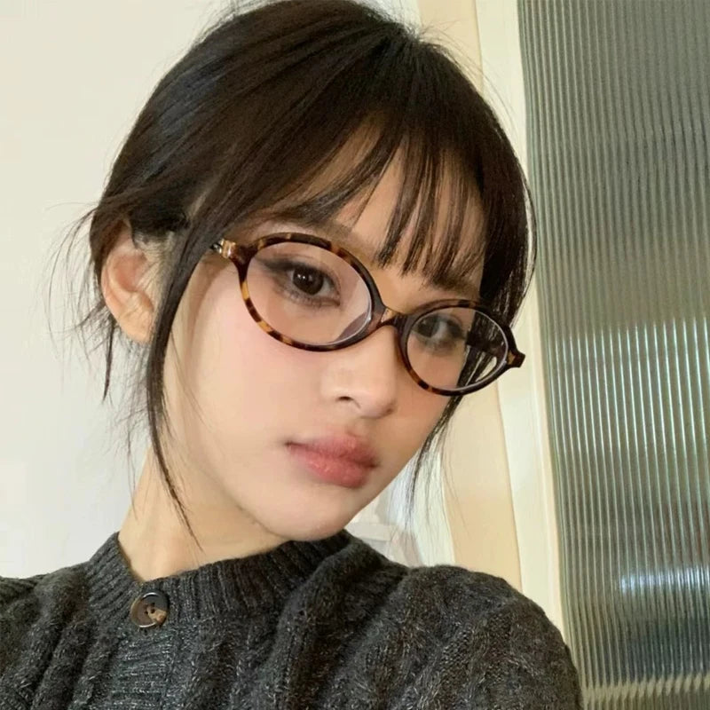 Japanese Retro Oval Frame Glasses For Women Y2K Fashion Decorative Glasses Girls No Makeup Plain Eyewear Korean Cool Eyewear New