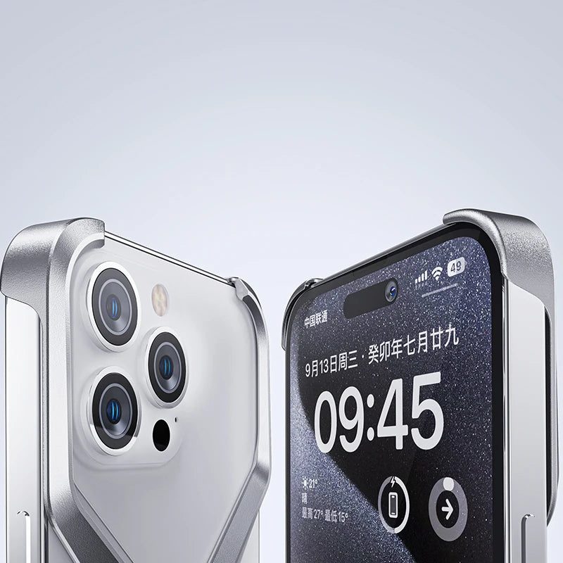 Detachable Metal Cool Down Phone Case For iPhone 12 13 14 15 Pro Max 14 15Plus Aluminum Alloy Rimless Four-Corner Anti-fall Case