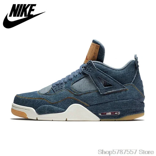 Nike Air Jordan 4 Denim AJ4 Breathable Men's New Arrival Authentic Basketball Shoes Sports Sneakers