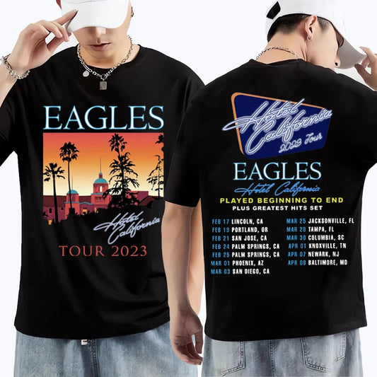 American Rock Bands Eagles Tour Man women Graphics T shirt High Quality Unisex Pure Cotton print Casual short sleeve t-shirts