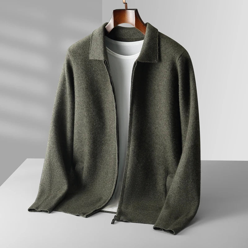 6-color autumn and winter new 2023 men's 100% cashmere cardigan sweater casual knitted lapel men's business sweater Solid color