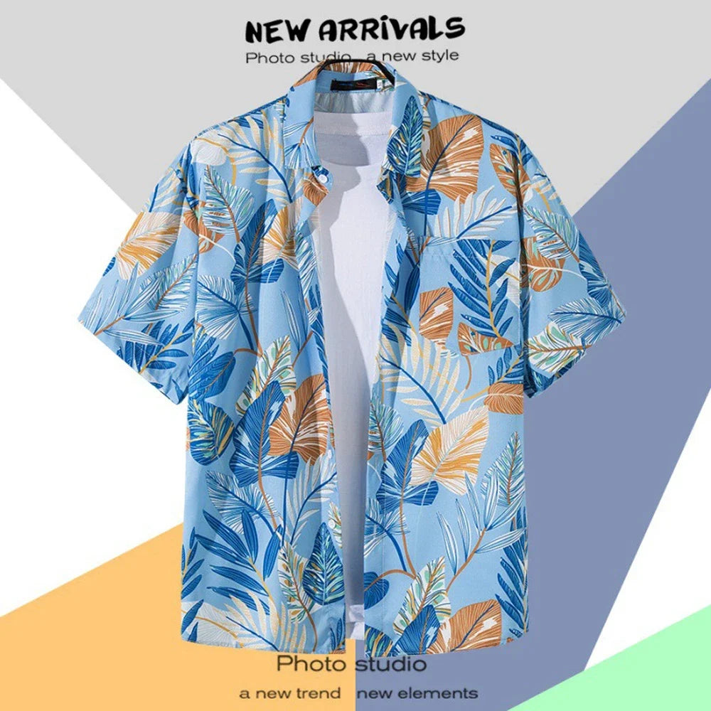 Men's Hawaiian Shirt Retro Printing Single-breasted Beach Short-sleeved T-shirt Summer Holiday Masquerade Men's Clothing