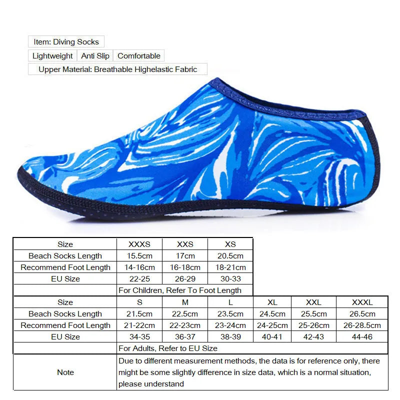 Men Women Kids Water Sport Beach Swimming Socks Thin Multi Prints Anti Slip Fitness Yoga Dance Swim Surf Diving Underwater Shoes