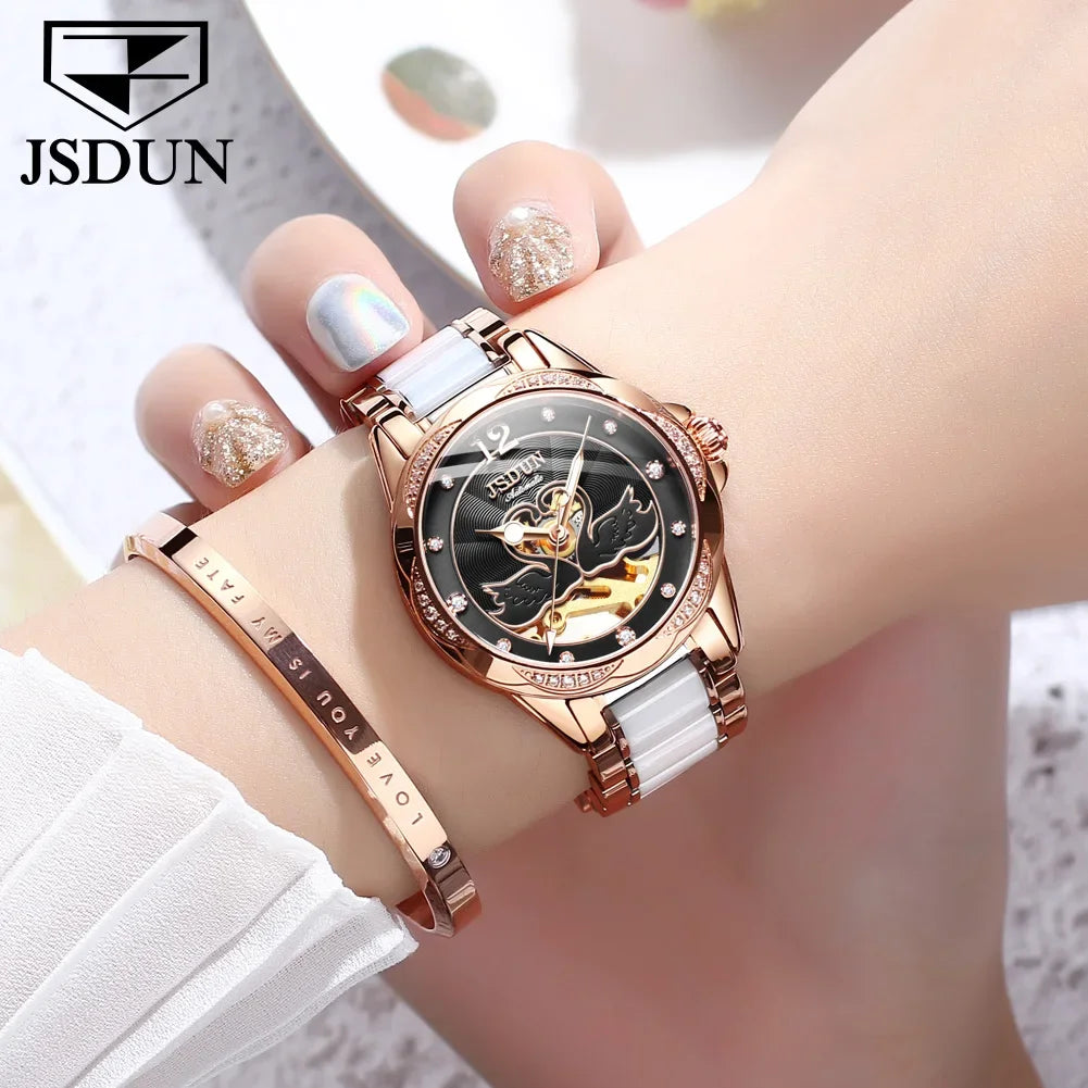 JSDUN 8831 Stainless Steel Strap Fashion Watch For Women Automatic Mechanical Waterproof Women Wristwatches