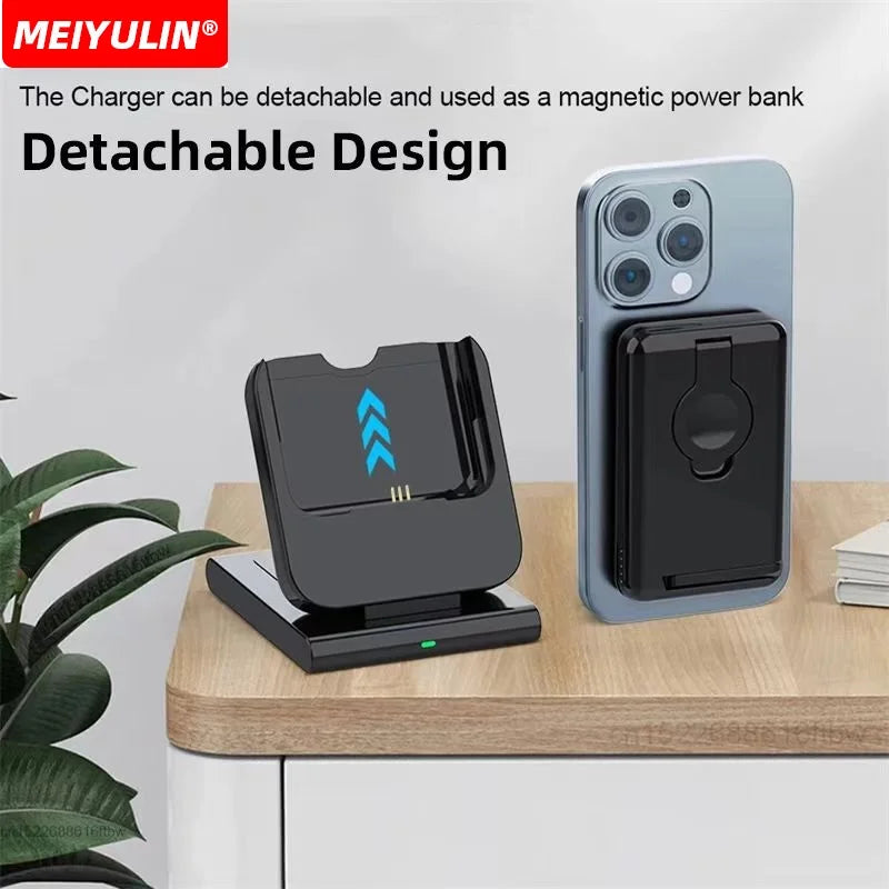 3 in 1 Magnetic Power Bank Wireless Fast Charger Stand 5000mAh Auxiliary External Battery for iPhone 15 14 13 Series Apple Watch