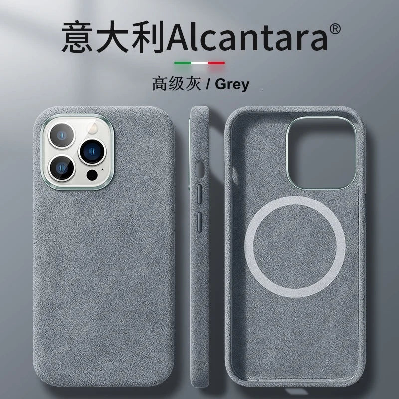 Luxury Alcantara Leather Case For iPhone 15 Pro Max Magnetic Wireless Charger Fur Cover For iPhone 12 13 14 Pro Max Plus