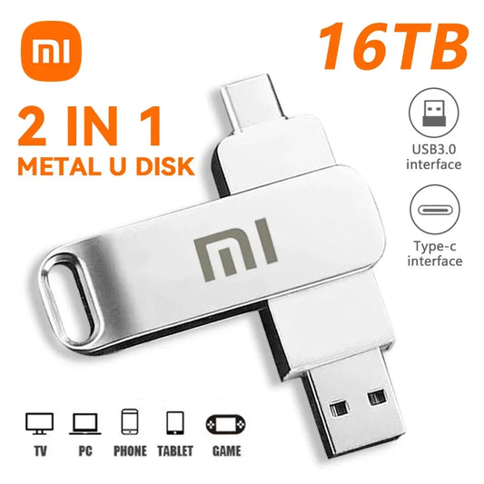 XIAOMI 2 IN 1 16TB USB 3.0 Flash Drive 2TB High-Speed Pen Drive Metal Waterproof Type-C PenDrive for Computer Storage Devices