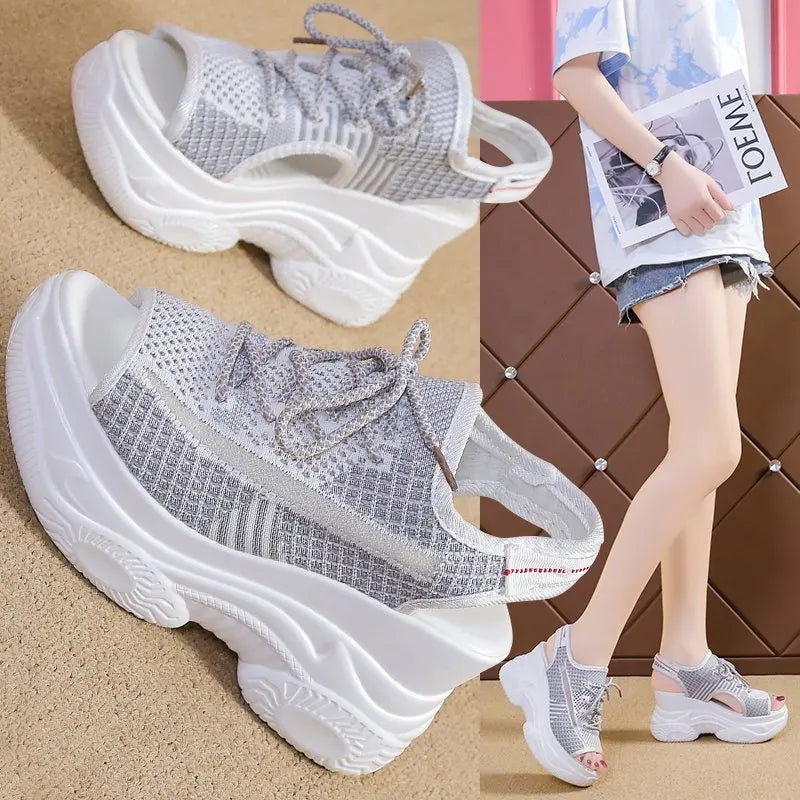 Summer Women Sneakers 2022 New Sports Sandals Fashion Mesh Casual Shoes Women's Thick-Soled Soft-Soled Platform Sandals