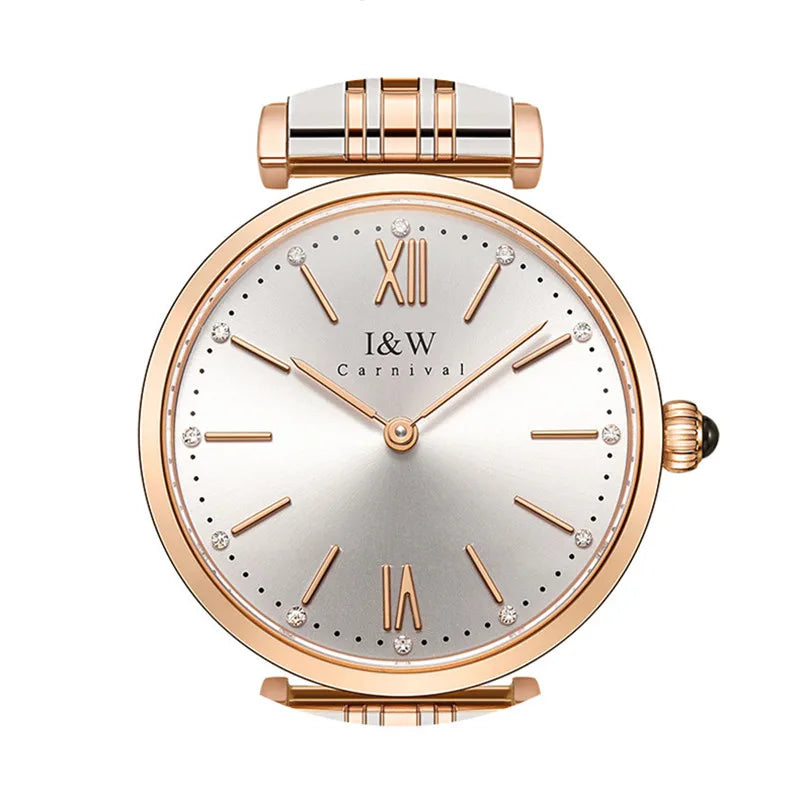 CARNIVAL Fashion Quartz Wrist Watch Luxury Ladies Sapphire Stainless Steel Wristwatches Waterproof Elegant for Women Reloj Mujer