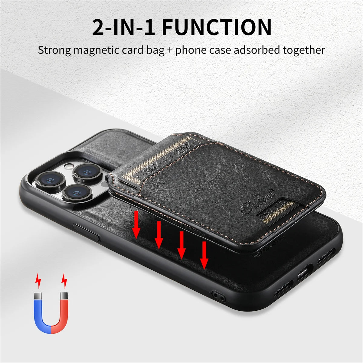 SUTENI Oil Wax Leather Detachable Card Bag Magsafe Case for iPhone 15 Pro Max 12 13 Pro 14 Plus Wireless Charging Phone Cover