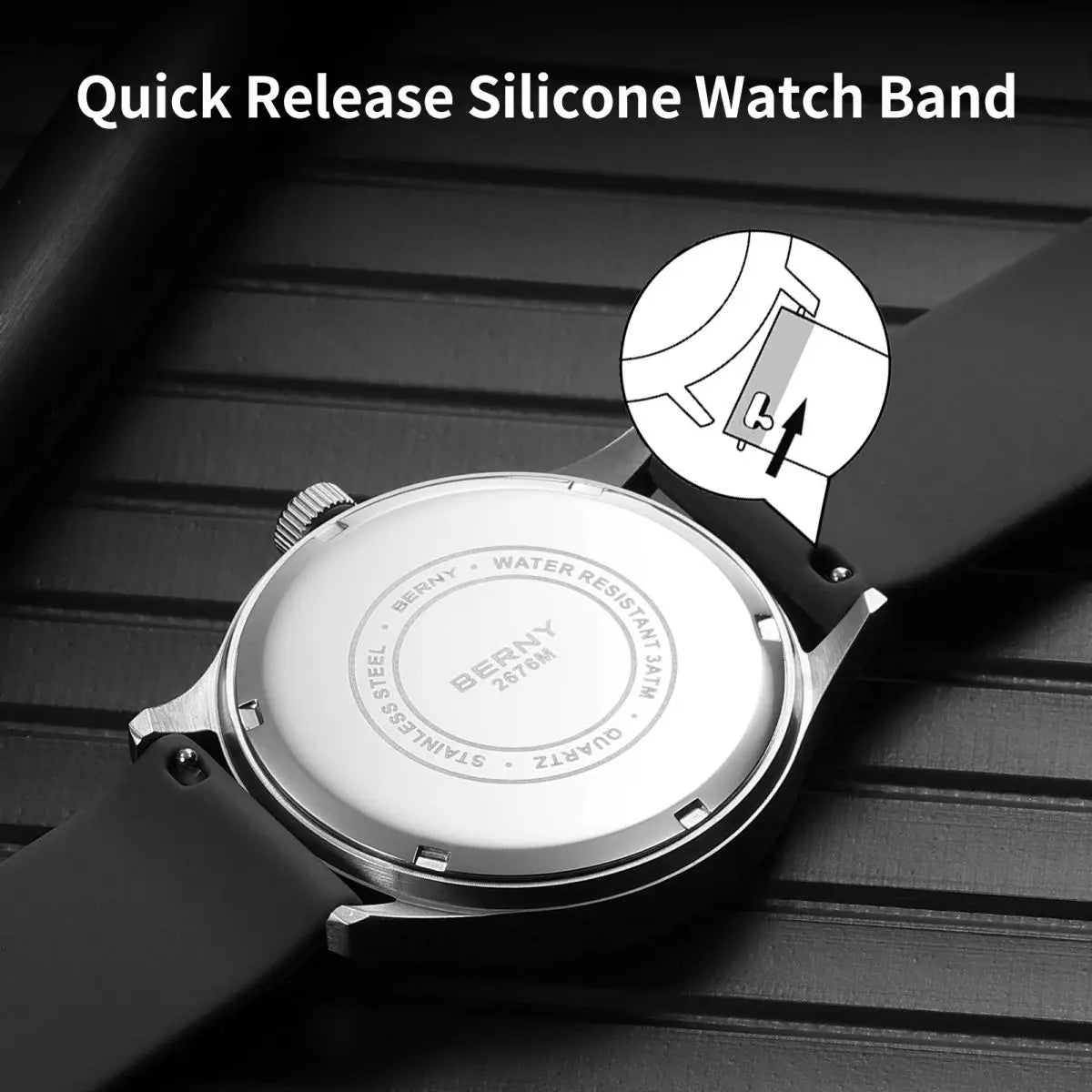 BERNY Men Watch Luminous Week Date Calendar Quartz watches for Men Stainless Steel Soft Silicone Dress Business Wristwatch