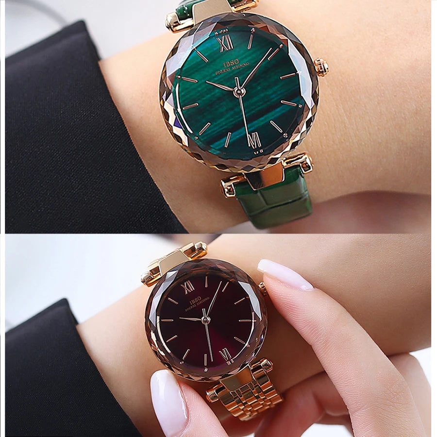 Luxury Women Watch Green Steel Fashion Quartz Hand Clock Female Gift Original Waterproof Top Brand Lady Leather Wristwatch Green