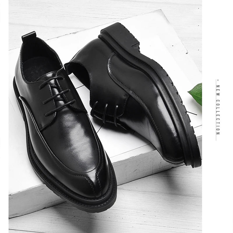 Men Wedding shoes lace up Leather Business Men's Dress shoes Casual Youth British Style Spring autumn men black Shoes