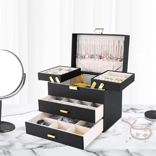 Jewelry Boxes for Women Girls, Jewelry Holder Organizer Box, 4 Layers Large Jewelry Storage Organizer for Earring