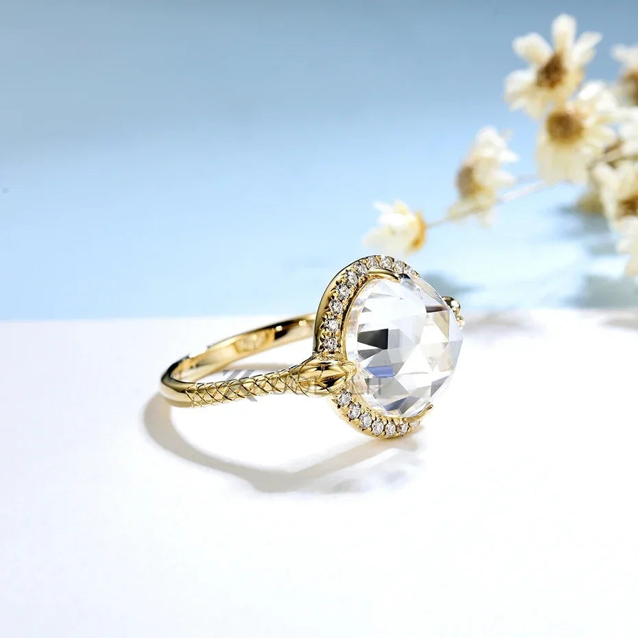 Kuololit 4CT Rose Cut Moissanite Ring for Women Solid 18K 14K10K Yellow Gold Round 10mm D/VVS1 Snake Ring for Engagement Wedding