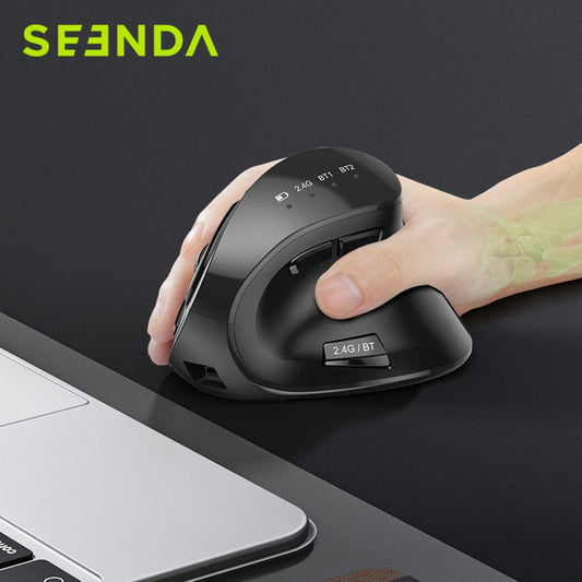Seenda Vertical Wireless Mouse Bluetooth 5.0 3.0 Mouse for Tablet Laptop PC Mac iPad Rechargeable 2.4G USB Ergonomic gaming Mice