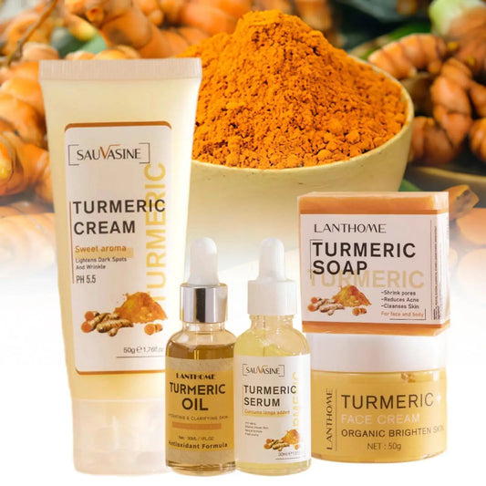 5pcs/set Turmeric Face Care Sets Turmeric Face Cleansing Soap Turmeric Face Cream Cream Face Turmeric Turmeric Oil Care Q1E2