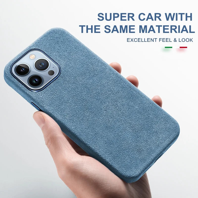 Luxury Alcantara Leather Case For iPhone 15 Pro Max Magnetic Wireless Charger Fur Cover For iPhone 12 13 14 Pro Max Plus