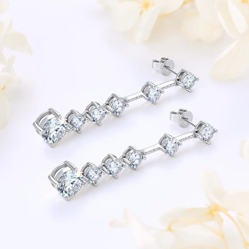 IOGOU Moissanite Diamond Long Drop Earrings for Girls Round  8mm Moissanite With 5mm Zircon Real 925 Silver 2023 Trend  Jewerly