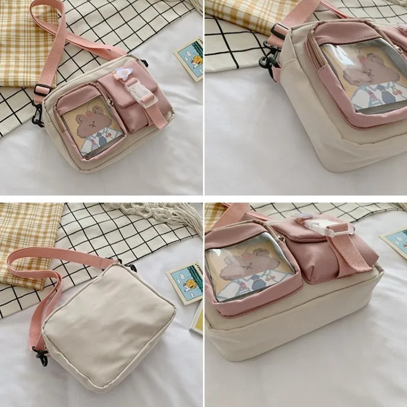 Japanse Style Kawaii Bag Girls Student Small Nylon Bag Mutipockets Transparent Crossbody Bags Women New Shoulder Bag Bolsa Mujer