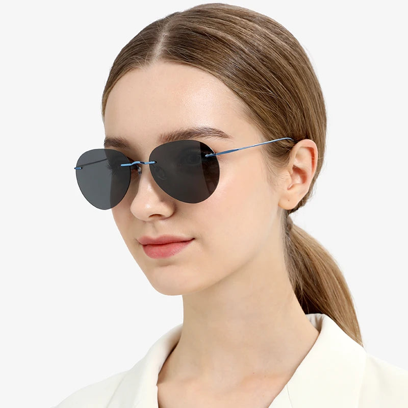 FONEX Titanium Rimless Sunglasses Men Ultralight Korean Frameless Screwless Pilot Aviador Polarized Sun Glasses for Women F85695