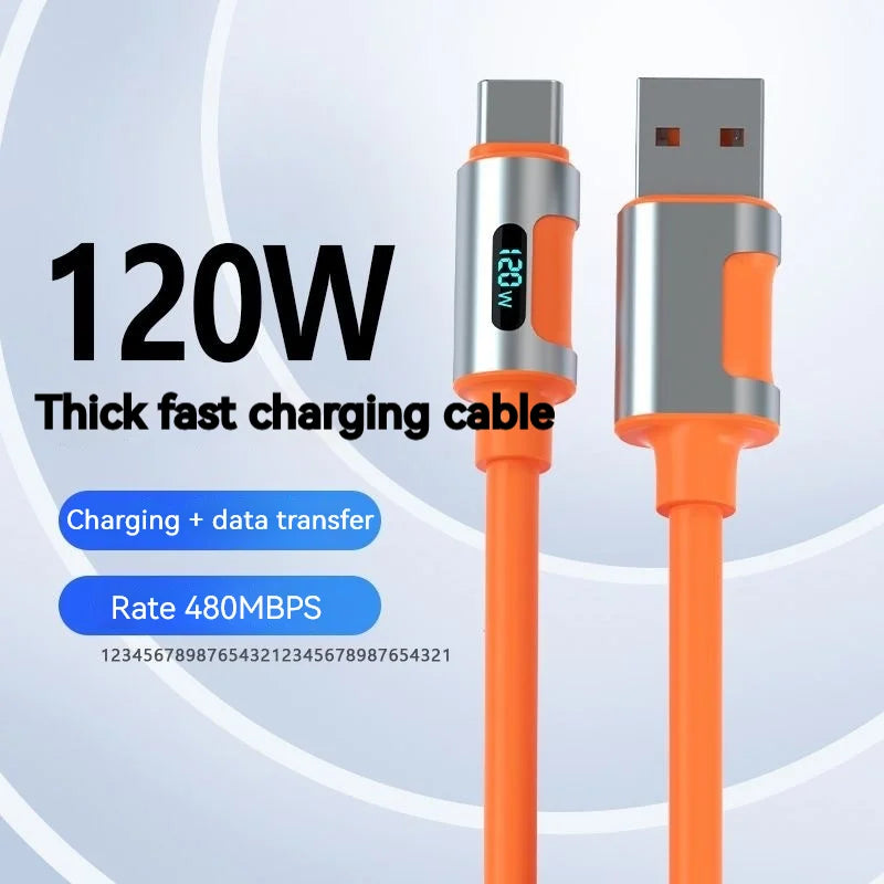 Usb C Data Cable 120W Super Fast Charging Digital Display Type C Flash Charging for Iphone 15 Pro Max Xiaomi Samsung 1M 1.5M 2M
