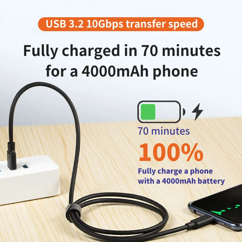 USB 3.2 To Type-C Data Transfer Cable 10Gbps Suitable For Hard Drives And Car Use Supports 3A 60W Fast Charging For Smartphones