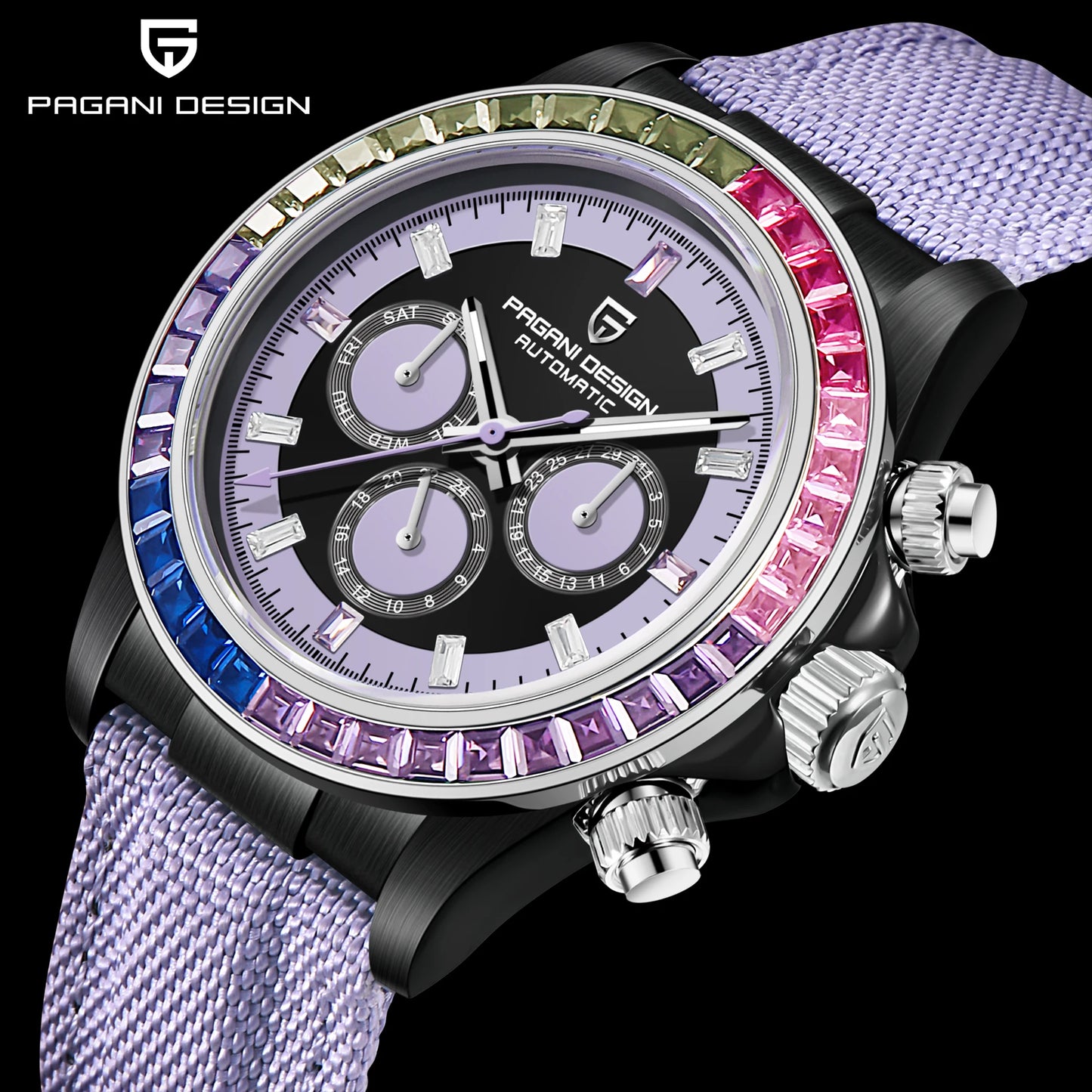 PAGANI Design Luxury Rainbow Gem bezel Mechanical Wrist Watch Automatic Watch Sport Chronograph Waterproof 2023 Watch Women/Men