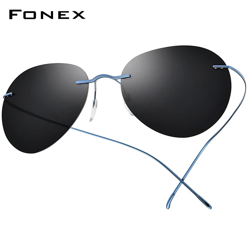 FONEX Titanium Rimless Sunglasses Men Ultralight Korean Frameless Screwless Pilot Aviador Polarized Sun Glasses for Women F85695