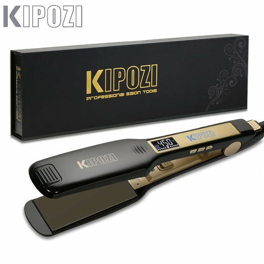 2024 KIPOZI Professional Titanium Flat Iron Hair Straightener with Digital LCD Display Dual Voltage Instant Heating Curling Iron