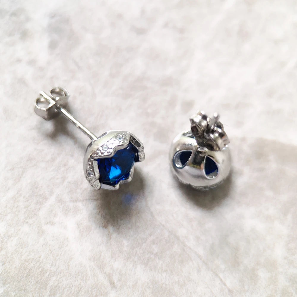 Stud Earrings Dark Blue Lotus Europe Style Glam Fine Jewerly For Women Gift In 925 Sterling Silver
