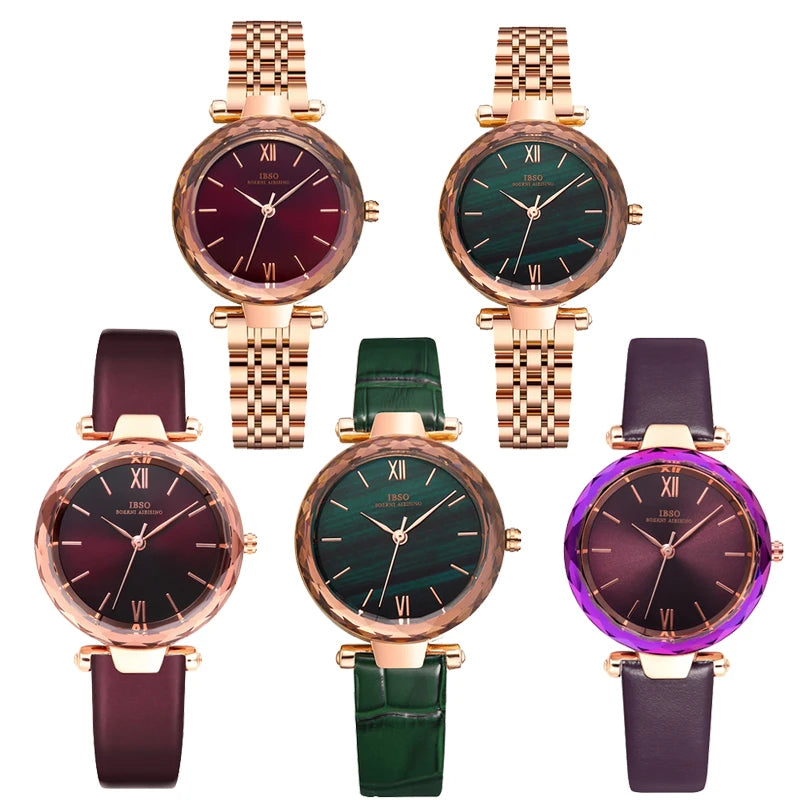 Luxury Women Watch Green Steel Fashion Quartz Hand Clock Female Gift Original Waterproof Top Brand Lady Leather Wristwatch Green