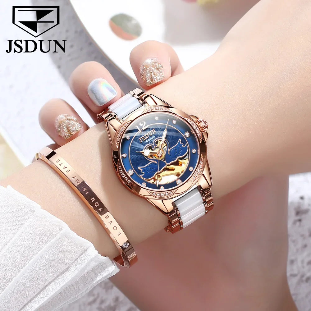 JSDUN 8831 Stainless Steel Strap Fashion Watch For Women Automatic Mechanical Waterproof Women Wristwatches