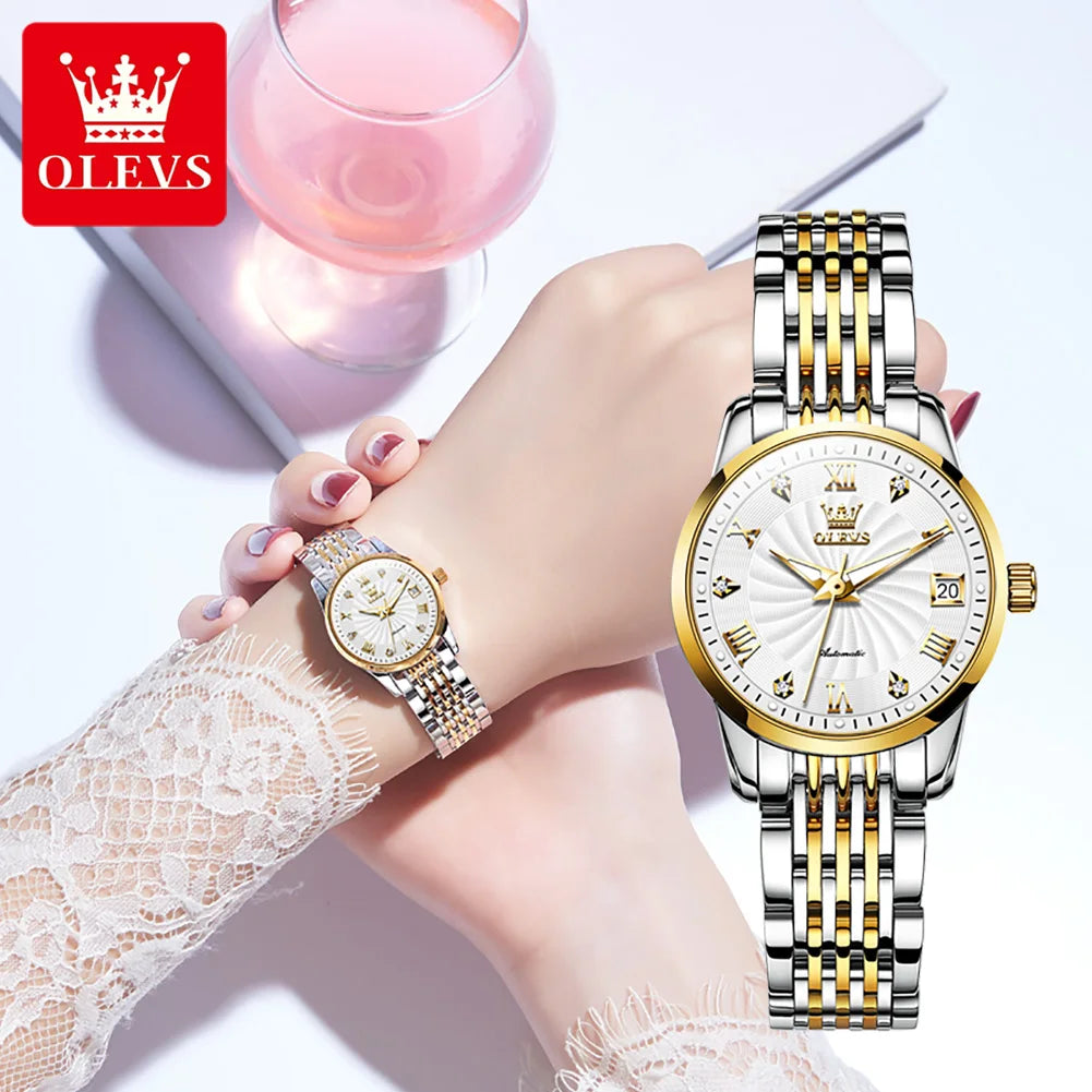 OLEVS 6630 Luxury Elegant Diamond Woman Watches Waterproof Mechanical Watch For Women Roman Scale Top Brand Ladies Hand Clock