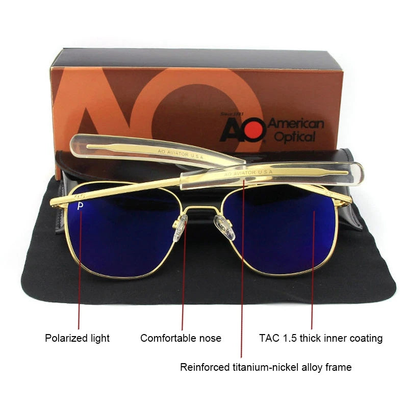 AO Sunglasses Men American Army Military Aviation Pilot Sun Glasses Polarized Lens Woman Luxury Brand Vintage With Original Box
