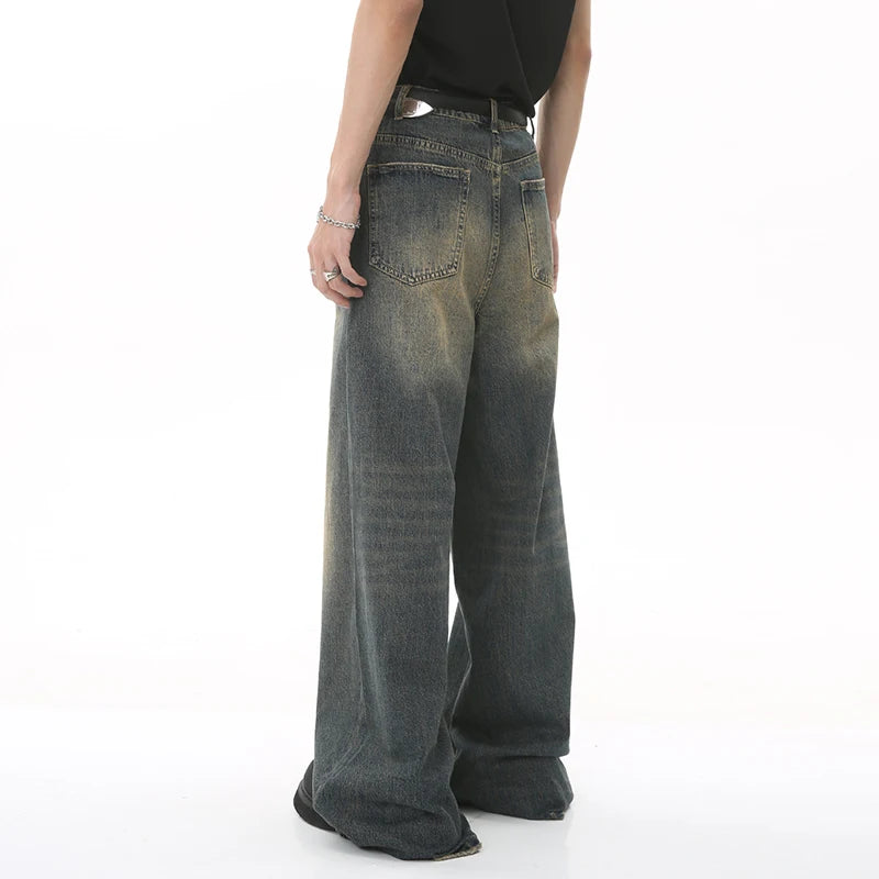 IEFB Men's Vintage Jeans Fashion Washed Street Casual Wide Leg Denim Pants Summer Distressed Loose Male Versatile Trousers 9C354