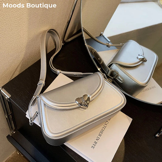 MOODS Loving Heart Buckle Crossbody Bags For Women 2023 Luxury Designer Handbags Silver Color Small Shoulder Underarm Phone Bag
