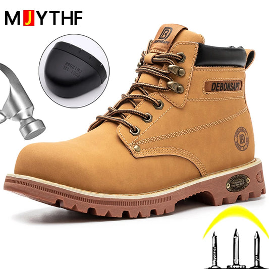 New Leather Shoes Work Boots Safety Steel Toe Shoes Men Waterproof Indestructible Shoes Anti-smash Anti-puncture Security Boots