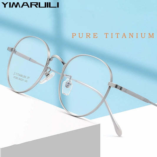 YIMARUILI New Ultra-light High Quality Pure Titanium Eyewear Men Retro Round Decorative Optical Prescription Glasses Frame Women