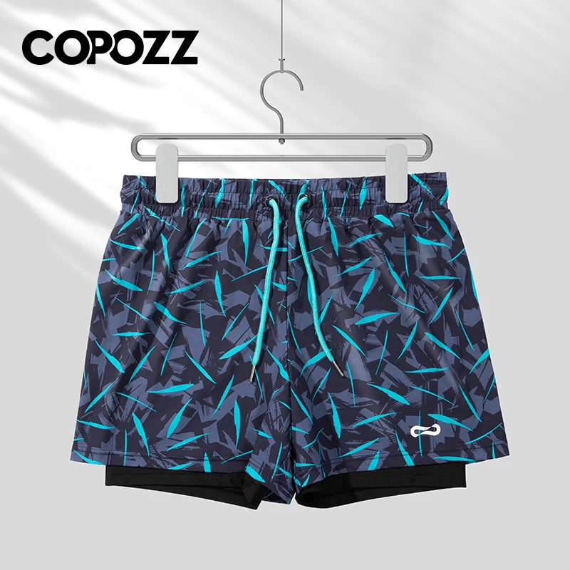 COPOZZ Men Swimming Trunks with Compression Liner 2 in 1 Quick Dry Bathing Suit Beach Shorts Double Layer Running Sports Shorts